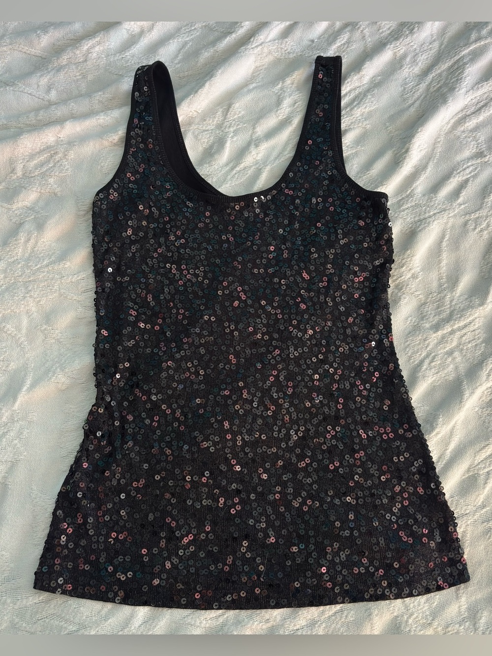 Express Black Sequined Sparkly Scoop Neck Tank Top Vintage Size Medium